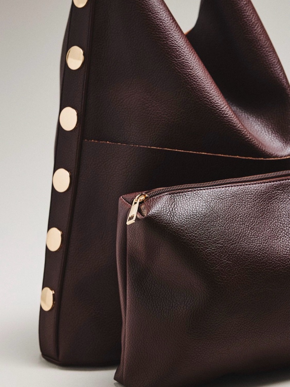Anthropologie NEW Studded Vegan-Leather North-South Tote Bag brown chic boho - Picture 2 of 11